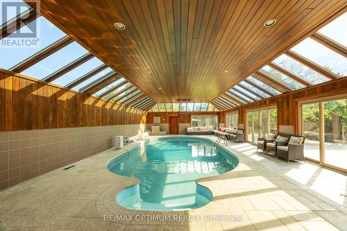 Resort-style indoor pool with skylights - 5859 Riverside Place, Mississauga, ON - Indoor Photo Showing Other Room With In Ground Pool