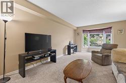 Carpeted living space with neutral tone walls - 