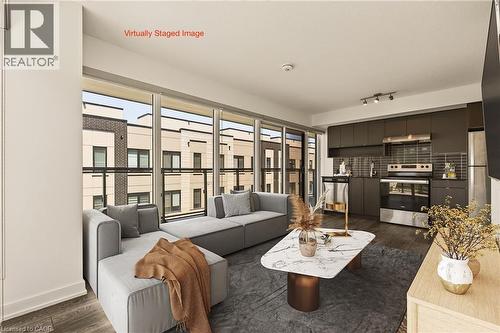 Virtually Staged Living Room - 1119 Cooke Boulevard Unit# B323, Burlington, ON - Indoor Photo Showing Living Room