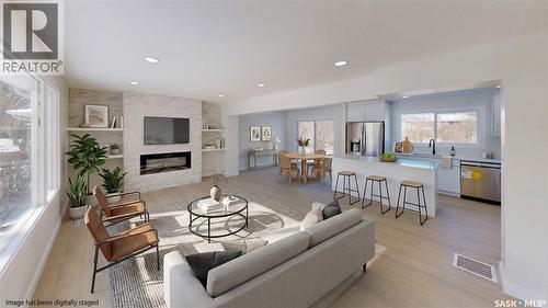 3022 Lacon Street, Regina, SK - Indoor Photo Showing Living Room With Fireplace