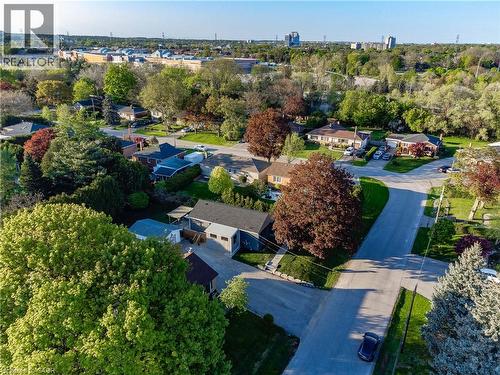 Aerial view of an established residential neighborhood featuring mature landscaping with specimen trees, manicured lawns, and tree-lined streets - 1041 Shepherd'S Drive, Burlington, ON - Outdoor With View