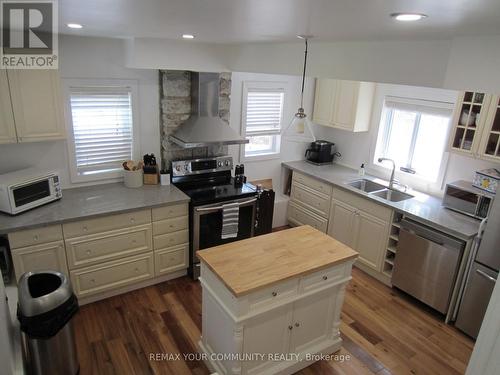 Overview of Kitchen  and  Island - 6576 Quarry Point Road, Ramara, ON - Indoor Photo Showing Kitchen With Double Sink