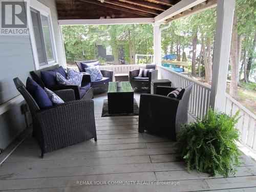 Lakeview Covered Porch for coffee,wine & Sunsets - 6576 Quarry Point Road, Ramara, ON - Outdoor With Deck Patio Veranda With Exterior