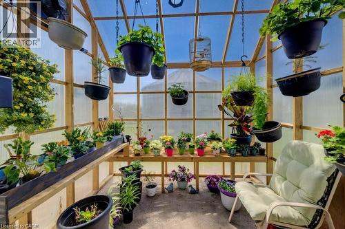 Greenhouse with wooden frame construction, translucent walls, and a clear roof - 875 Safari Road, Hamilton, ON 
