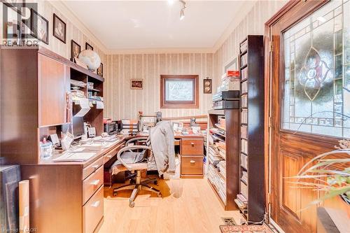 Wood-finish flooring with patterned wallpaper - 875 Safari Road, Hamilton, ON 