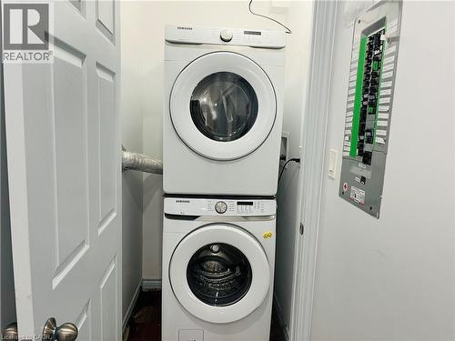Stackable laundry appliances - 83 Keewatin Avenue, Kitchener, ON - Indoor Photo Showing Laundry Room