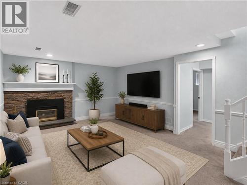 Virtually Staged. - 3401 Rockwood Drive, Burlington, ON - Indoor Photo Showing Living Room With Fireplace