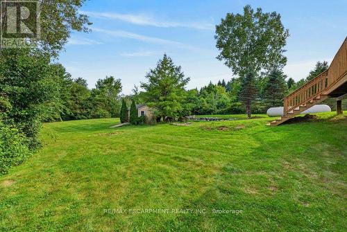 Backyard view showing back deck stairs and shed - 110 Concession 11 Road E, Hamilton, ON - Outdoor
