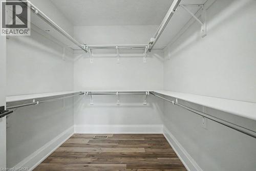 Walk-in closet featuring wood-finish flooring, white walls, and multiple shelving and hanging rod systems - 31 Fourth Avenue, Kitchener, ON - Indoor With Storage