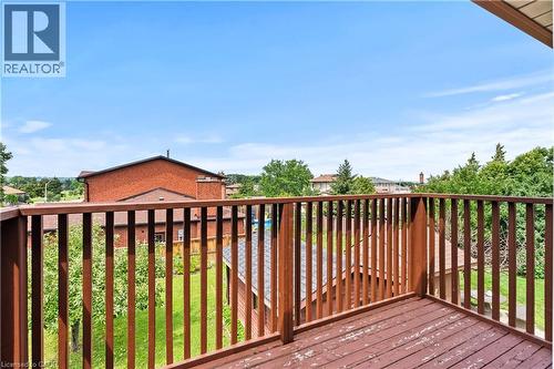 Wooden deck with matching balusters and railing - 87 Monte Drive, Hamilton, ON - Outdoor With Exterior