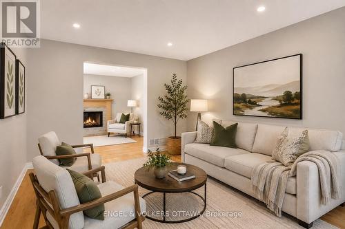 Living Room - Virtually Staged - 28 Weybridge Drive, Ottawa, ON - Indoor Photo Showing Living Room With Fireplace