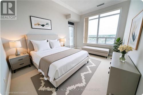 Primary BR - includes 5pc ensuite (AI staged) - Uph 01 - 88 Times Avenue, Markham, ON - Indoor Photo Showing Bedroom