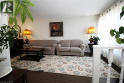 Dark wood-finish flooring with a light-toned area rug - 