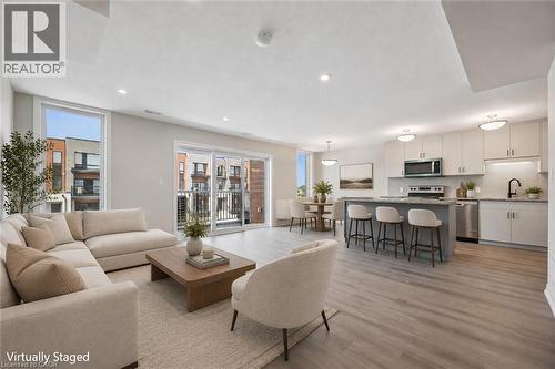 Virtually Staged - 525 Erinbrook Drive Unit# B046, Kitchener, ON - Indoor Photo Showing Living Room