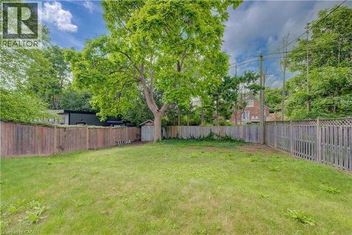 Expansive yard featuring a mature tree, wooden fencing, and a storage shed - 244 Royal Street, Waterloo, ON - Outdoor With Backyard
