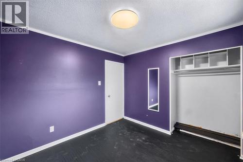 Wall-to-wall flooring, built-in closet with shelving and hanging rod, recessed wall mirror, overhead flush-mount lighting, and white trim - 27 Gretna Court, Hamilton, ON - Indoor Photo Showing Other Room