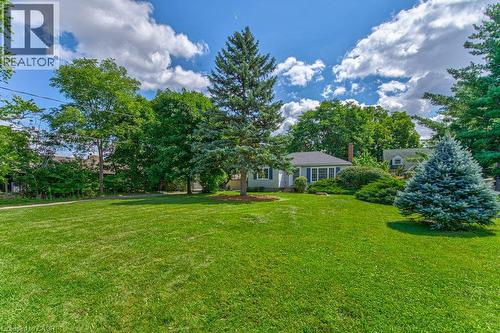 Expansive lawn area with diverse mature trees and established landscaping - 321 Highland Park, Cambridge, ON 