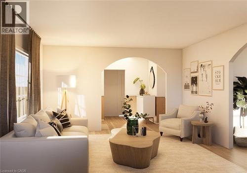 Designer rendering of living room - 321 Highland Park, Cambridge, ON 
