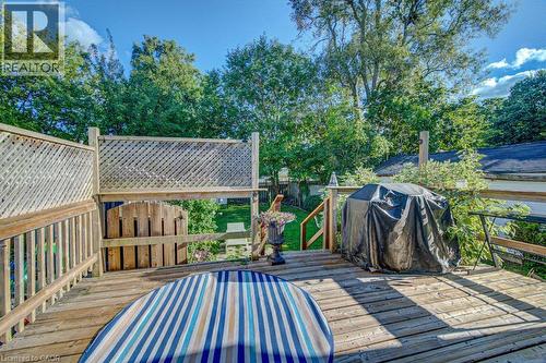 Wood deck with lattice screen and railing - 97 Francis Street, Cambridge, ON - Outdoor With Deck Patio Veranda