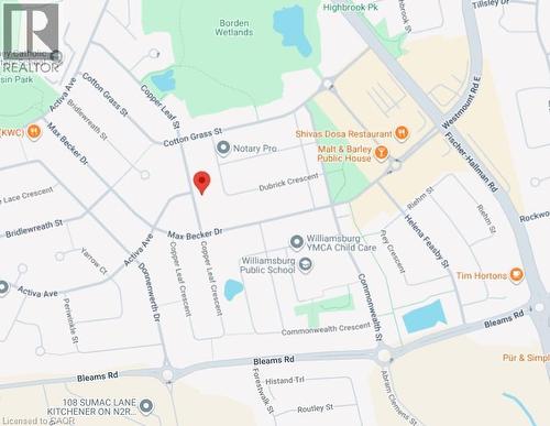Location Map. Displaying the geographic position of the property within its local street network - 168 Copper Leaf Street, Kitchener, ON 