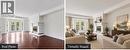 Hardwood flooring, white walls, and a built-in fireplace with mantel - 1389 Lakeshore Road, Burlington, ON 