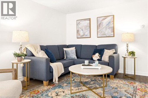 White walls, wood-finish flooring, and recessed lighting - 76 Cluthe Crescent, Kitchener, ON 