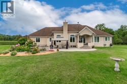 Expansive rear exterior with a stucco finish, multi-level patio, and established landscaping - 
