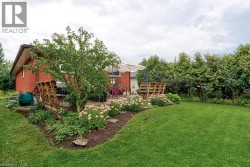 Expansive green lawn with established garden beds and mature trees offering privacy - 