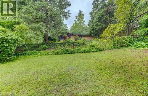 Expansive lawn area with a black wire fence - 80 Chapel Hill Drive, Kitchener, ON 