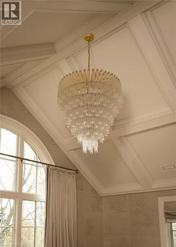 Primary Bedroom with Custom Millwork & Chandelier - 3320 Guelph Line, Burlington, ON 