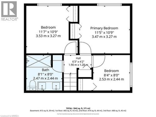 Floor plan of the Bedroom level - 42 Buchanan Crescent, Brantford, ON 
