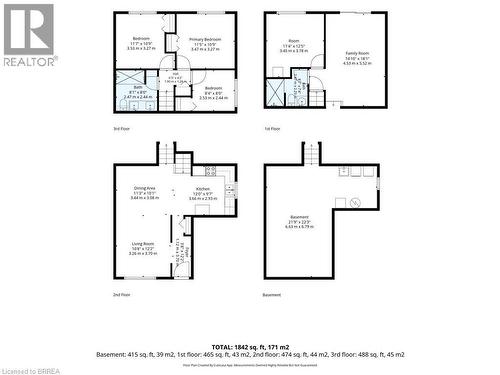 Floor plans for all 4 levels - 42 Buchanan Crescent, Brantford, ON 