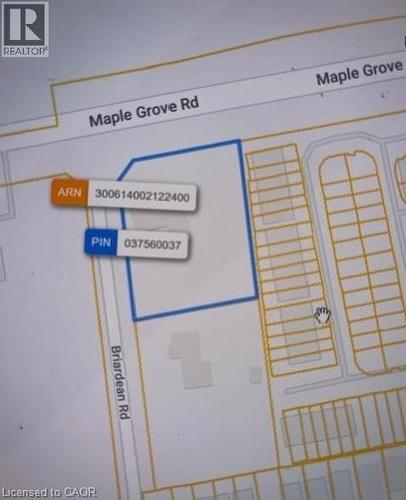 Geographic Information System (GIS) Map. Displaying property boundaries, parcel identification numbers (PIN), and assessment roll numbers (ARN) for the property - 915 Briardean Road, Cambridge, ON 