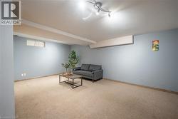 Recessed window, track lighting fixture, light-toned carpeting, light blue wall paint, and white ceiling - 