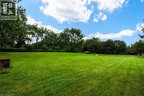 Expansive green lawn with surrounding mature trees and clear blue sky - 1412 Old York Road, Burlington, ON 