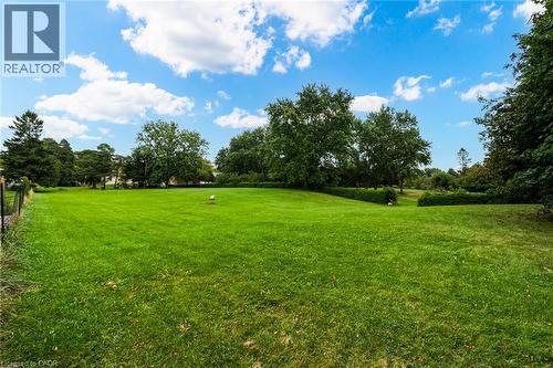 Expansive green lawn with mature trees and a manicured hedge line - 1412 Old York Road, Burlington, ON 