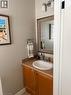 Vanity featuring wood-finish cabinetry, a built-in sink, and a framed mirror - 5383 Haldimand Crescent, Burlington, ON 