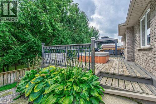 Wood-finish deck with a built-in spa - 423 Poldon Drive, Norwich, ON 