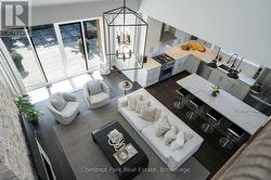 View from second floor to great room and kitchen - 