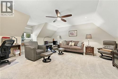 Upper-level room with sloped ceilings, recessed lighting, a ceiling fan, and carpeted flooring - 31 Book Road Unit# 44, Grimsby, ON 