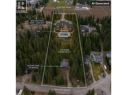 AI Rendering of Home with pool and entry from Cemetery Road. - 11011 Hallam Drive, Lake Country, BC 