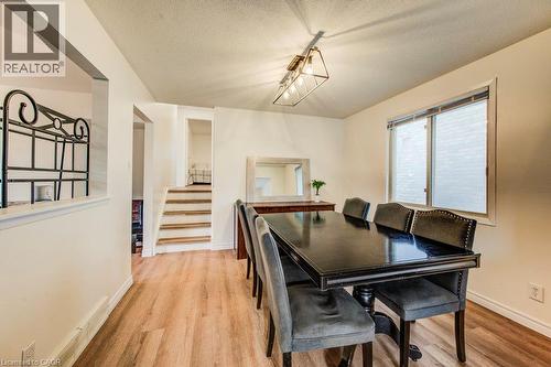 Wood-finish flooring, white wall finishes, and a contemporary ceiling light fixture - 143 Sunrise Place, Kitchener, ON 