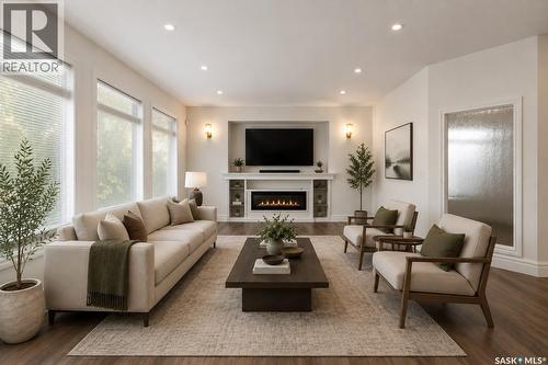 4622 Malcolm Drive, Regina, SK - Indoor Photo Showing Living Room With Fireplace