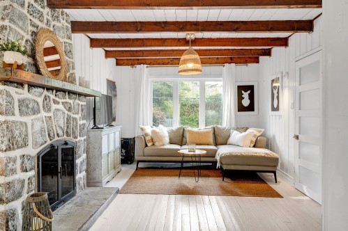 Living Room - 55 Av. Chartier, Saint-Sauveur, QC - Indoor Photo Showing Living Room With Fireplace