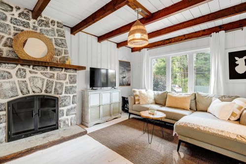 Living Room - 55 Av. Chartier, Saint-Sauveur, QC - Indoor Photo Showing Living Room With Fireplace