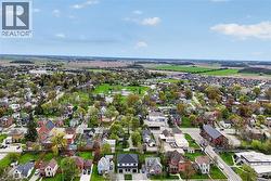 Aerial perspective showcasing a residential area with varied architectural styles - 