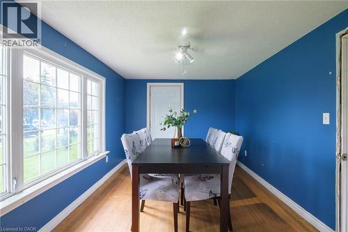 Hardwood-style flooring, large multi-pane windows, a ceiling-mounted light fixture, and a white interior door - 78 Oak Street, Simcoe, ON 