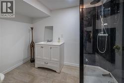 White vanity with integrated sink, chrome faucet, and mirrored cabinet - 
