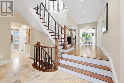 Hardwood Staircase with Wrought Iron Pickets - 340 Oakridge Court, Oakville, ON 