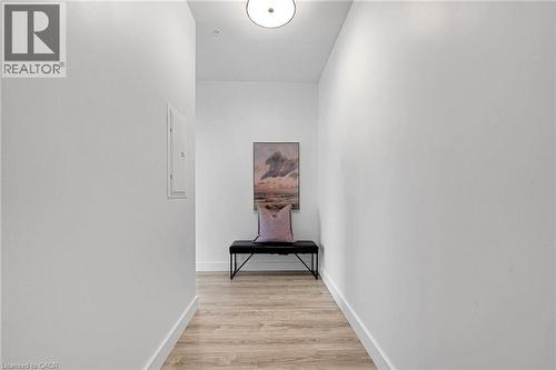 Hall featuring light wood finished floors and electric panel - 50 Grand Avenue S Unit# 801, Cambridge, ON 